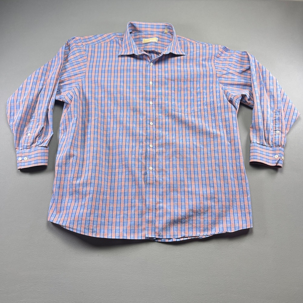 Michael Kors Dress Shirt Mens 19 Multicolor Plaid Pleated Business Office Wear